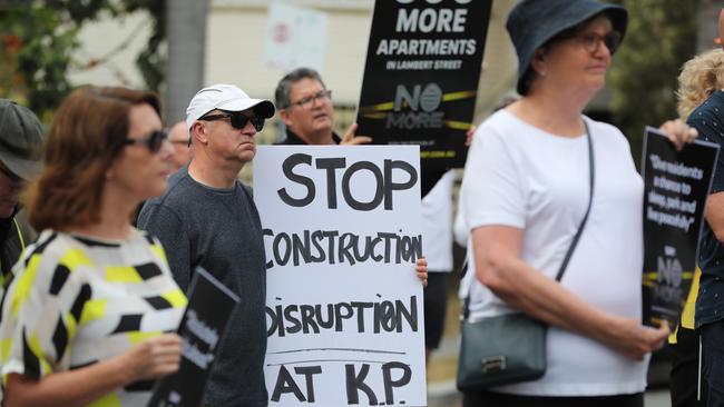 Kangaroo Point residents protest the planned tower development. Picture: Peter Wallis