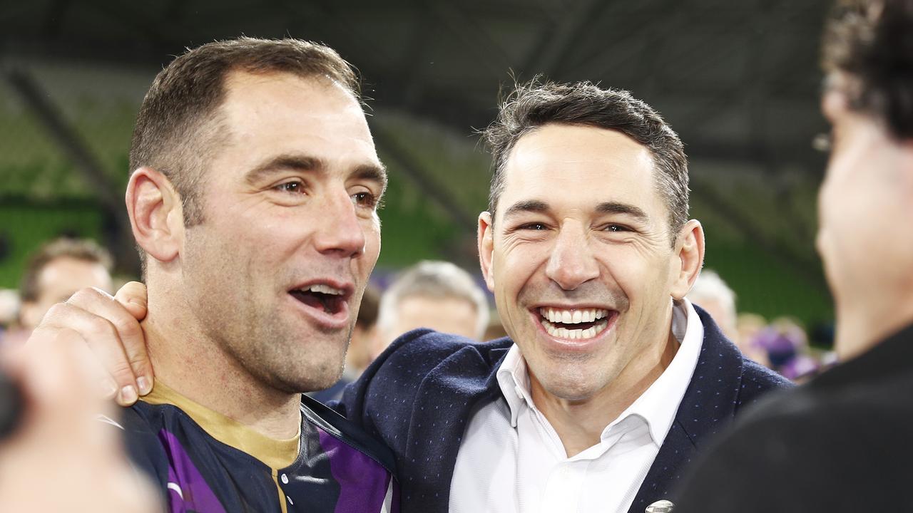 Cameron Smith and Billy Slater will be honoured with bronze statues at AAMI Park in Melbourne. Picture: AAP.