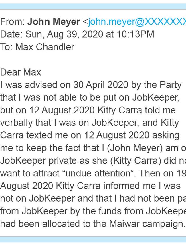 Excerpt of email from John Meyer