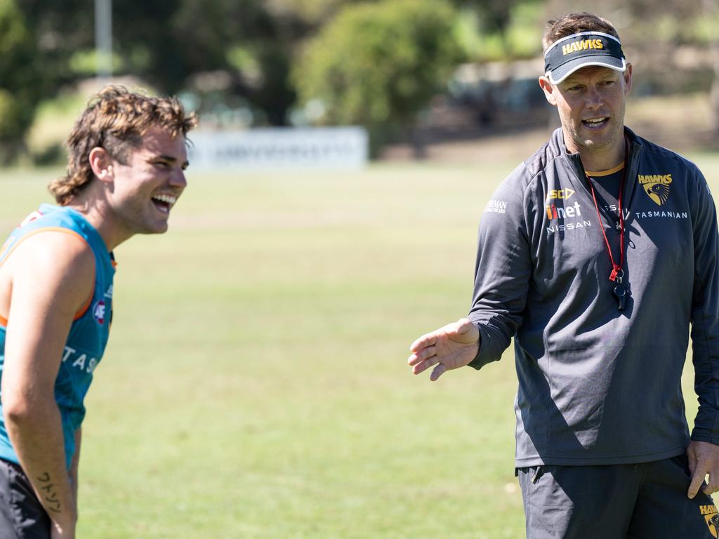 The Wizard shares a laugh with Sam Mitchell. Picture: Brad Fleet