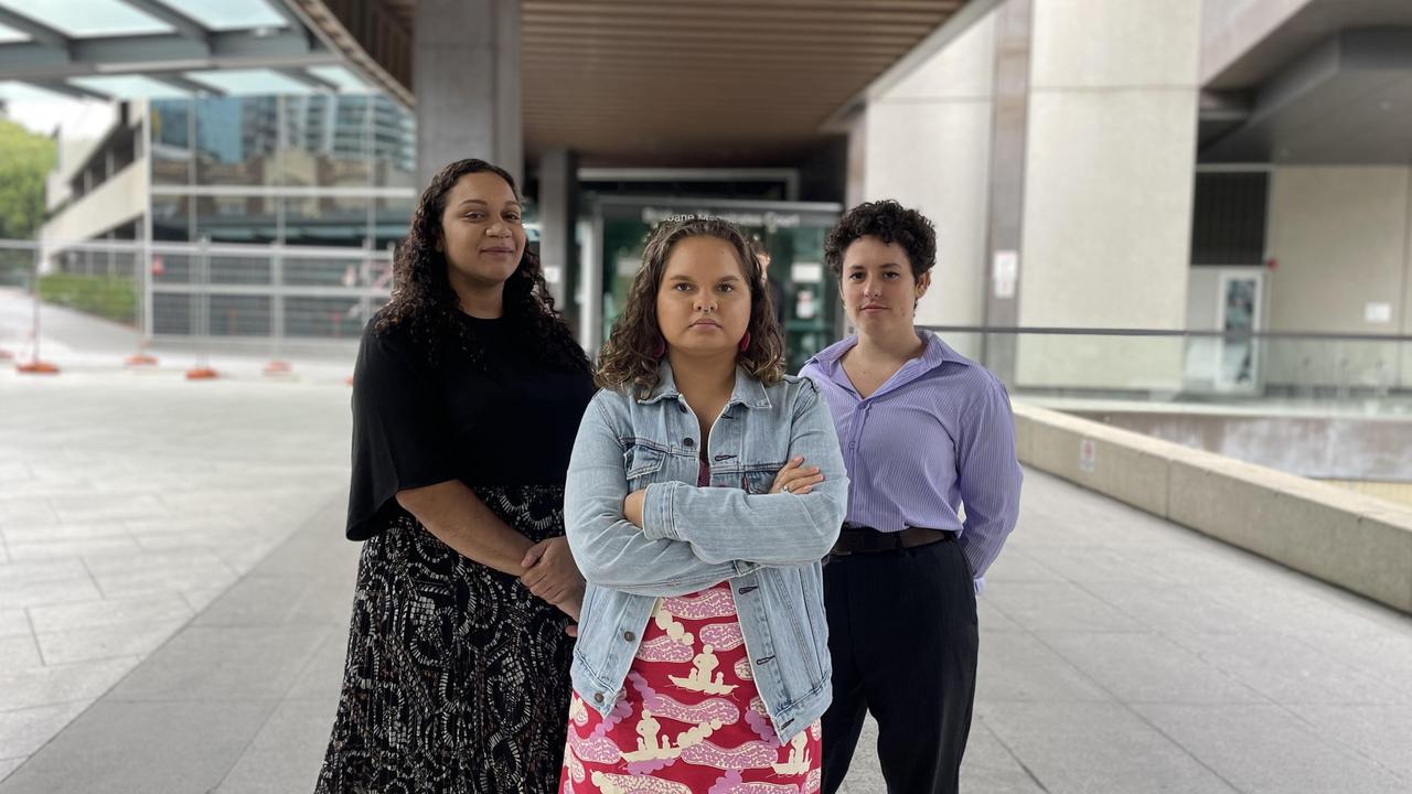 Youth Verdict's Murrawah Johnson, Serena Thompson and Monique Jeffs are among a group taking on Clive Palmer's Waratah Coal project in Queensland Land Court. Picture: Felicity Ripper