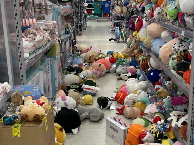 Kmart at Watergardens Shopping Centre was strewn with items after being forced into lockdown. Picture: Himangi Singh