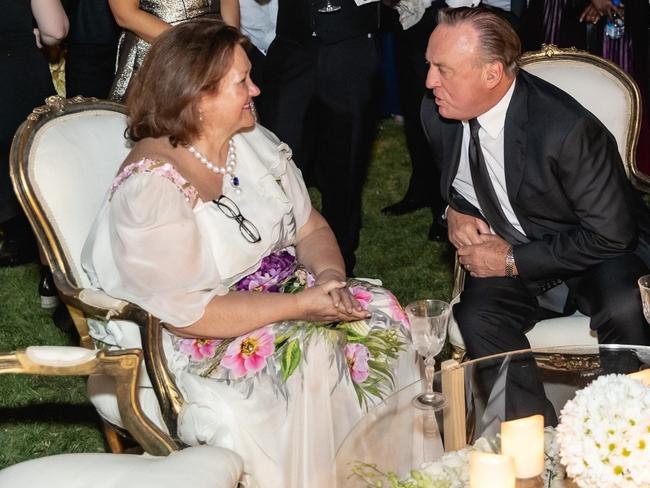 Gina Rinehart and Chris Ellison at a private function for long-serving Hancock staff in December 2021. Picture: Hancock Prospecting.