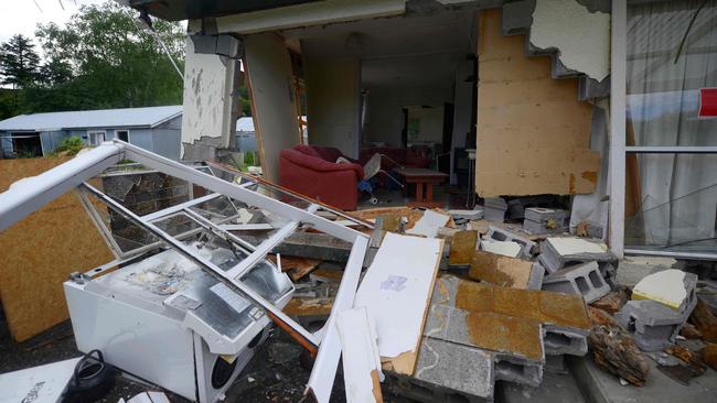 Damage to a house is seen in Waiau town, 80 kms south of Kaikoura. Picture: AFP/Matias Delacroix