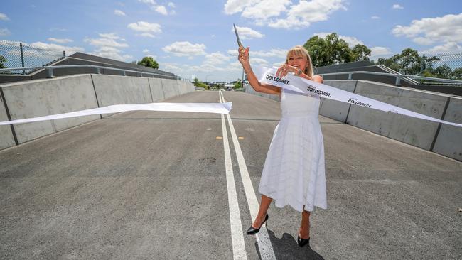 Deputy Mayor Donna Gates officially opens the new bridge at Pimpama. Picture: Tim Marsden.