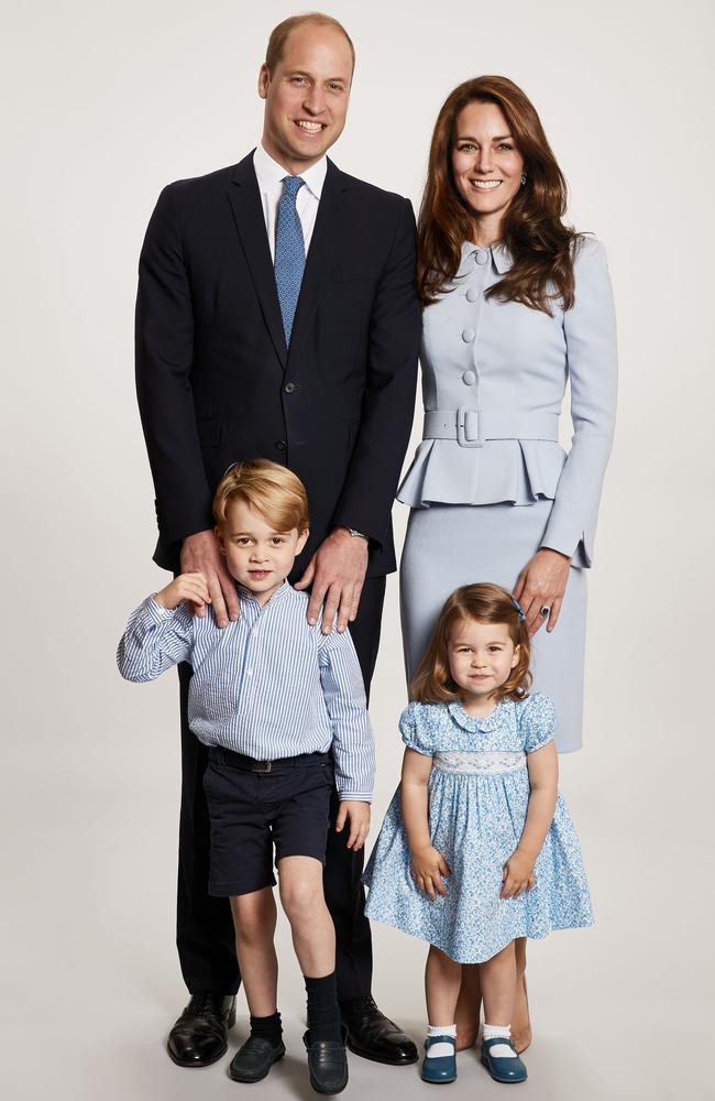 Prince William and Kate, with George and Charlotte, are expecting their third child in April. Picture: AFP/Kensington Palace/Chris Jackson
