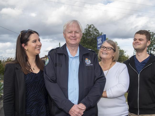 Courtney, Brad, Barbara and Brandon Smart, at the Gatton police station. PHOTO: ALI KUCHEL