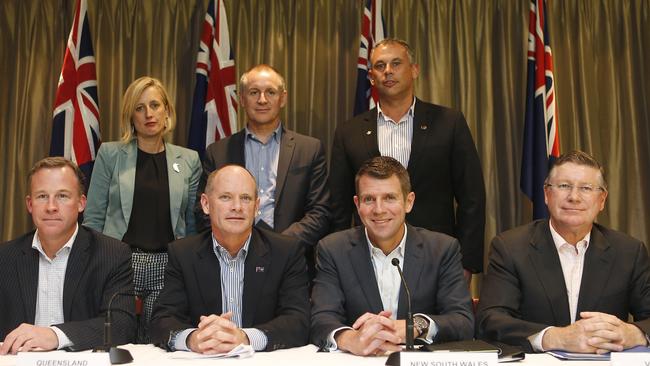 Fighting back: (Top l-r) ACT Chief Minister Katy Gallagher, SA Premier Jay Weatherill, NT Chief Minister Adam Giles, (Bottom l-r) Tasmania Premier Will Hodgman, Queensland Premier Campbell Newman, NSW Premier Mike Baird and Victoria Premier Denis Napthine. Picture: Daniel Munoz