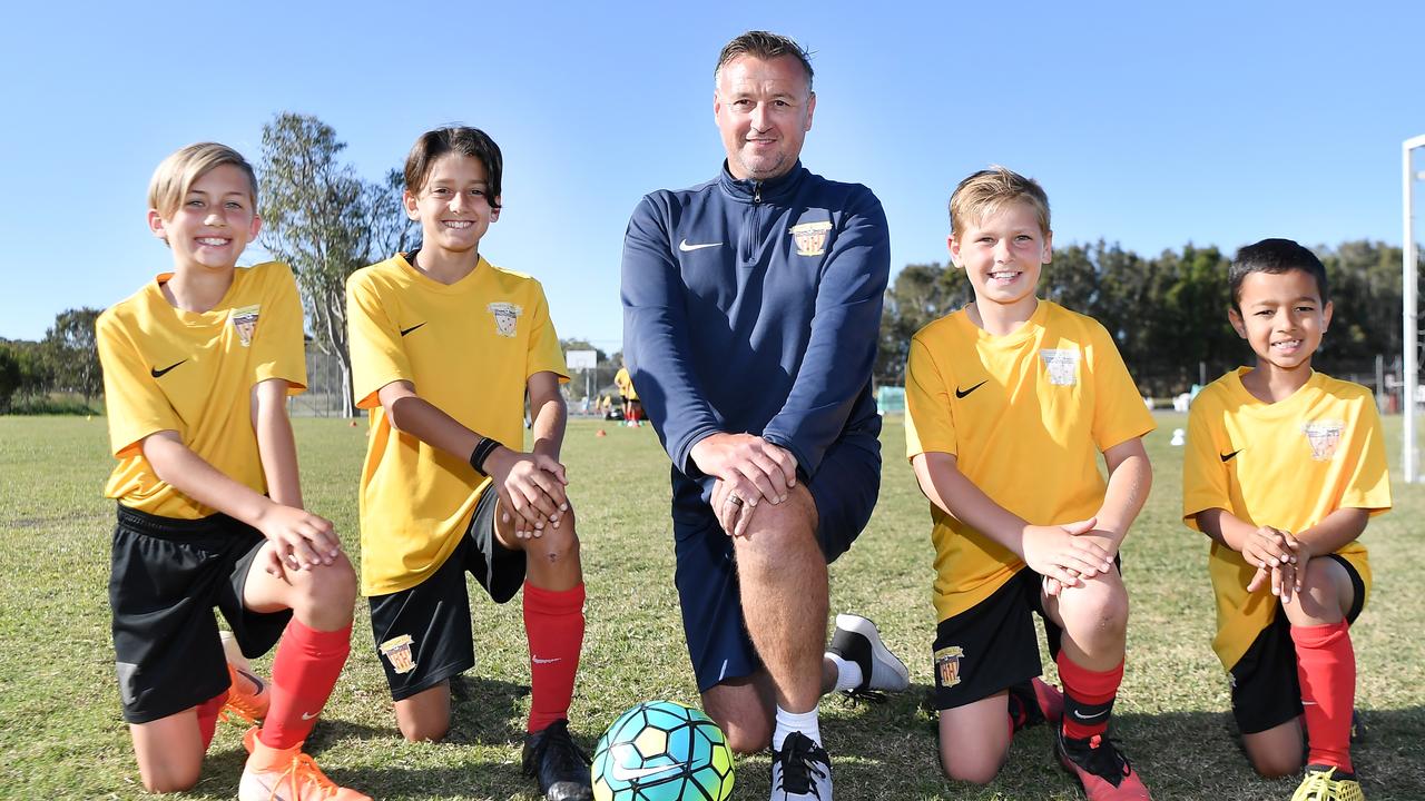 Sunshine Coast Fire /Sunshine Coast Sports Club are 8 weeks into their new full-time football academy for kids. Its garnered the attention of Netflix who are filming a doco series on them. Pictured, Jett Ford, Cooper Renzulli, Melvyn Wilkes, Daniel Dawes and Bodi Ahfock. Photo Patrick Woods / Sunshine Coast Daily.