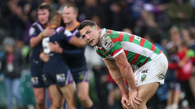 Sam Burgess didn’t have a happy night for the Rabbitohs.