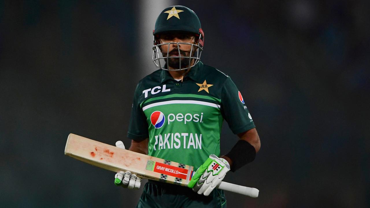 Pakistan's captain Babar Azam walks back to pavilion after his dismissal during the second one-day international (ODI) cricket match between Pakistan and New Zealand at the National Stadium in Karachi on January 11, 2023. (Photo by Asif HASSAN / AFP)