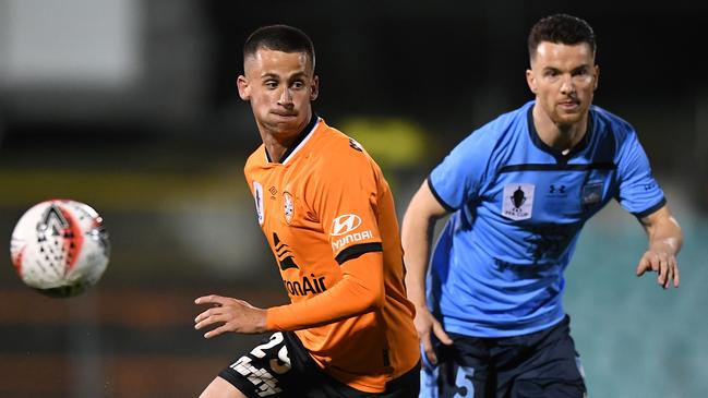 Jordan Courtney-Perkins impressed in defence in Brisbane Roar’s win over Sydney FC in the FFA Cup. Picture: AAP