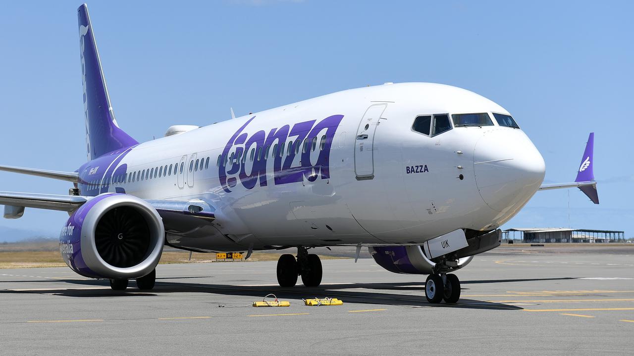 Bonza made its inaugural flight to Alice Springs on Tuesday. Picture: Shae Beplate.