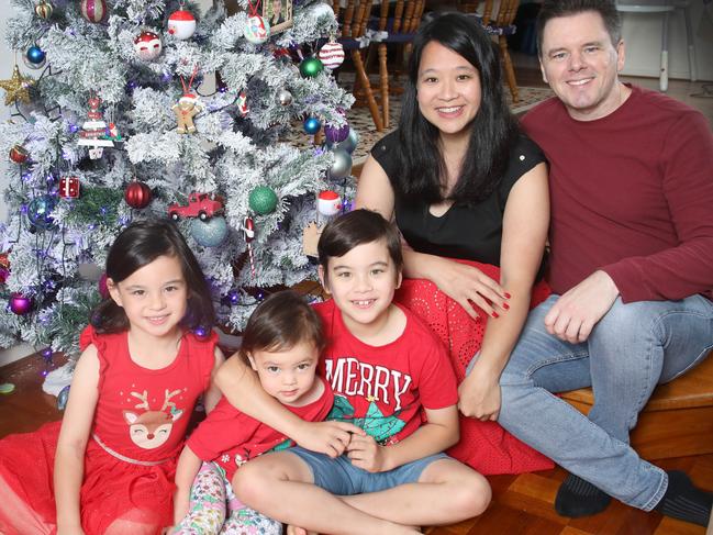 The Bennett family at home in Burnside with mum, Fen, Dad, Paul, and children, Liam, 8, Alannah, 5, and Isabelle, 3. Picture: Dean Martin