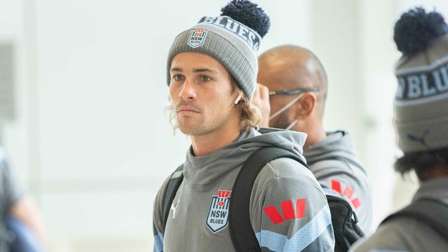 NSW Blues player, Nicho Hynes on his arrival at the Adelaide Airport. Pictured on 24th May 2023. Picture: Ben Clark