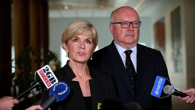 Foreign Minister Julie Bishop and Attorney-General George Brandis. Picture: Kym Smith.