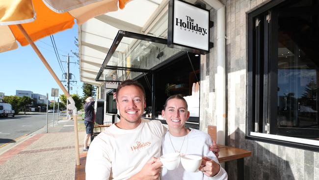 Marcus Wilkins new Holliday Coffee venue at Nobby Beach is a smash hit. He has opened this new business with his partner Olivia Ayres. Picture Glenn Hampson