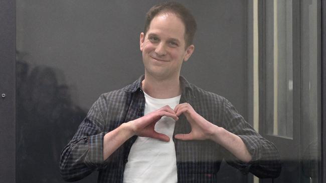 US journalist Evan Gershkovich in a Moscow courtroom. Picture: AFP