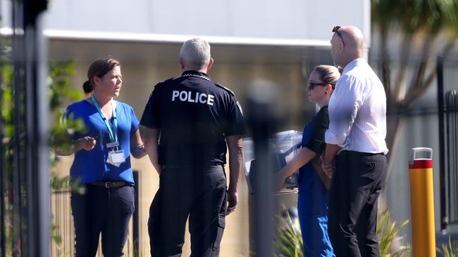 Police and health authorities at Parklands Christian College on Wednesday morning. Picture: Tara Croser.