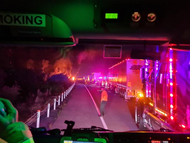 Fiery Pacific Motorway inferno as two trucks collide south of Grafton