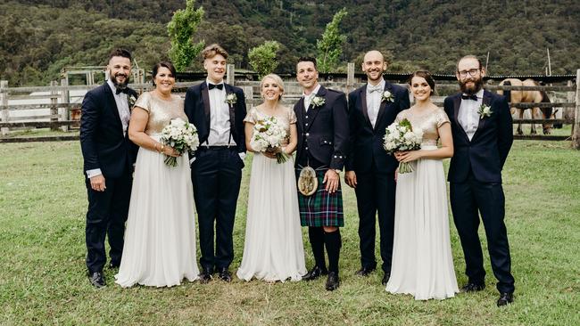 Bridal chums: Scott Palazzi &amp; Keith Barry Russell with their attendants pic: True North Photography, Southport