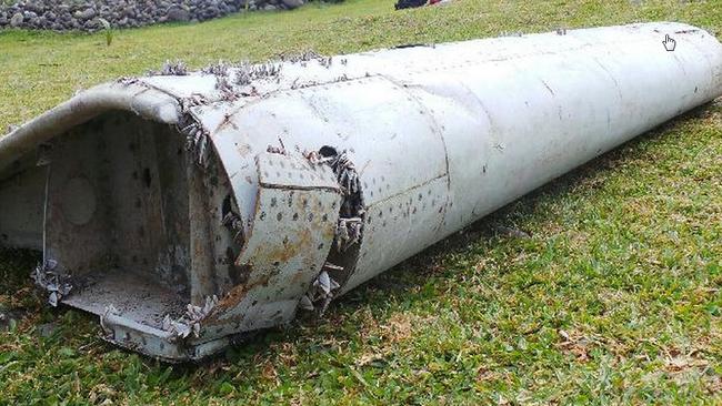 A MH370 aircraft wing part that washed up on Reunion Island. Picture: Twitter