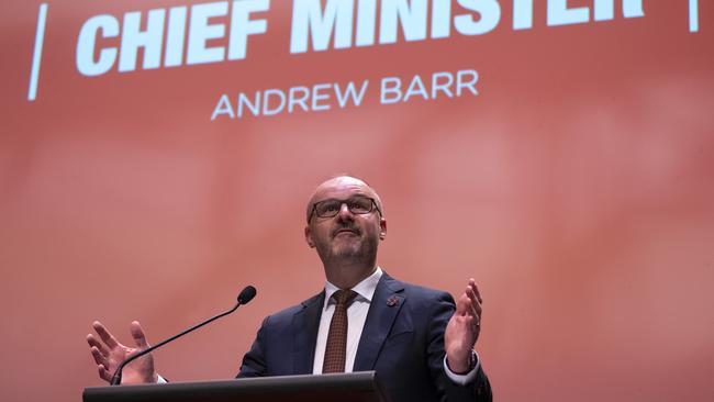 ACT Chief Minister Andrew Barr addresses the ACT Labor Conference in Canberra. Picture: NCA NewsWire / Martin Ollman