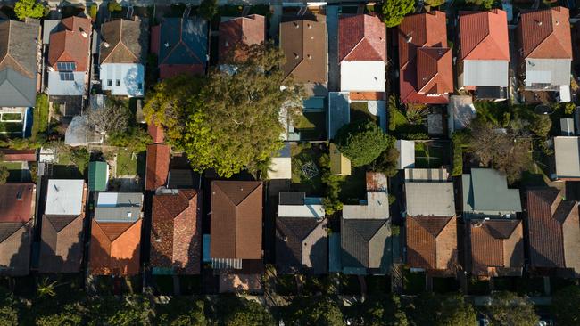 SYDNEY, AUSTRALIA - NewsWire Photos SEPTEMBER 14 2023. Generic housing & real estate house generics. Pic shows aerial view of suburban rooftops in Ashfield, taken by drone. Picture: NCA NewsWire / Max Mason-Hubers