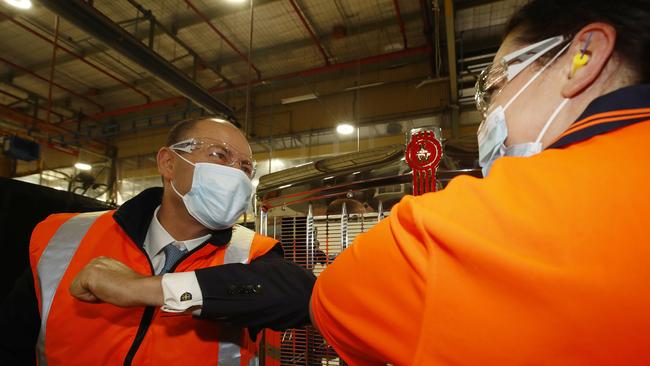 Treasurer Josh Frydenberg at the Kenworth truck factory in Bayswater in Melbourne. Picture: NCA NewsWire / Daniel Pockett