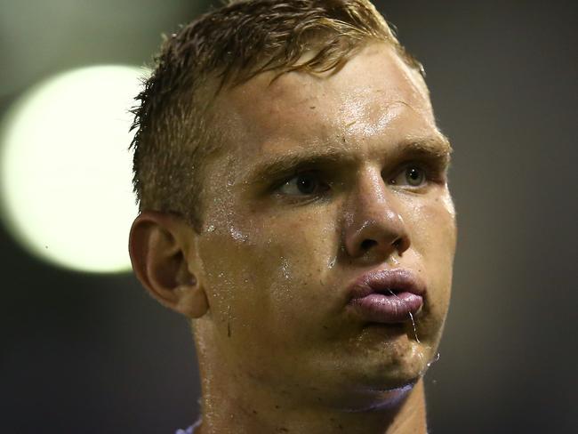 SYDNEY, AUSTRALIA - FEBRUARY 23: Tom Trbojevic of the Sea Eagles leaves the field after sustaining an injury during the NRL Trial match between the Cronulla Sharks and the Manly Sea Eagles at Shark Park on February 23, 2019 in Sydney, Australia. (Photo by Jason McCawley/Getty Images)