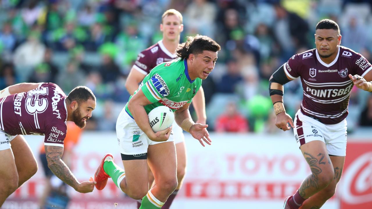 Tolutau Koula of the Manly Sea Eagles scoring a try during the round  News Photo - Getty Images