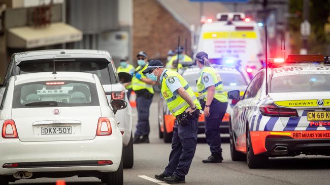 Police traffic roadblock in Rozelle. Picture: Julian Andrews