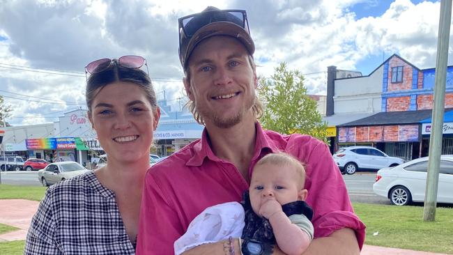 Injune man Brody Gomersall, with partner Steph and daughter Oakley.