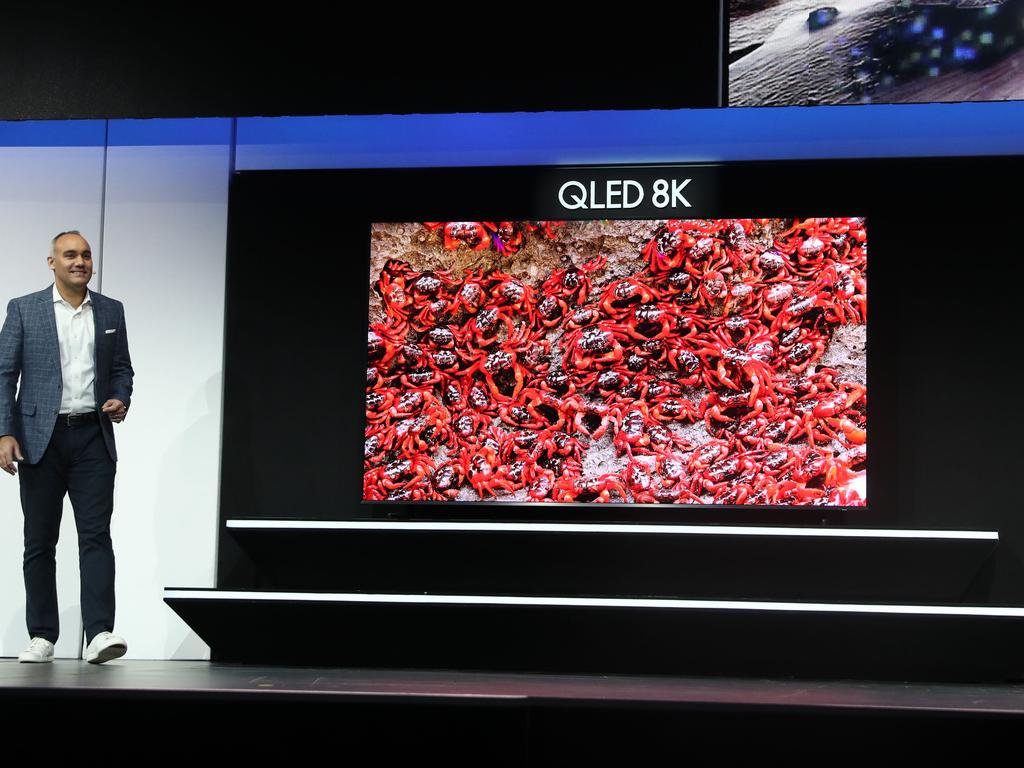 Samsung Electronics America Senior Vice President Dave Das announces the new Samsung QLED 8K television during a Samsung press event. Picture: Justin Sullivan