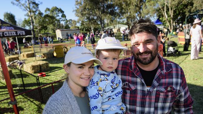 At Sadie's Day Out are (from left) Shannyn O'Brien, Joey Jillett and Luke Jillett. The event, a special celebration of the life of five-year-old crash victim Sadie, was held at Cambooya State School, Saturday, June 7, 2025. Picture: Kevin Farmer