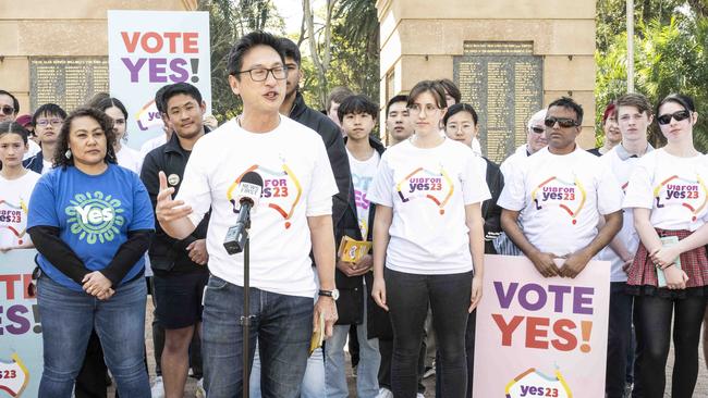 Strathfield MP Jason Yat-sen Li makes a final pitch on the voice. Picture: NCA NewsWire / Monique Harmer