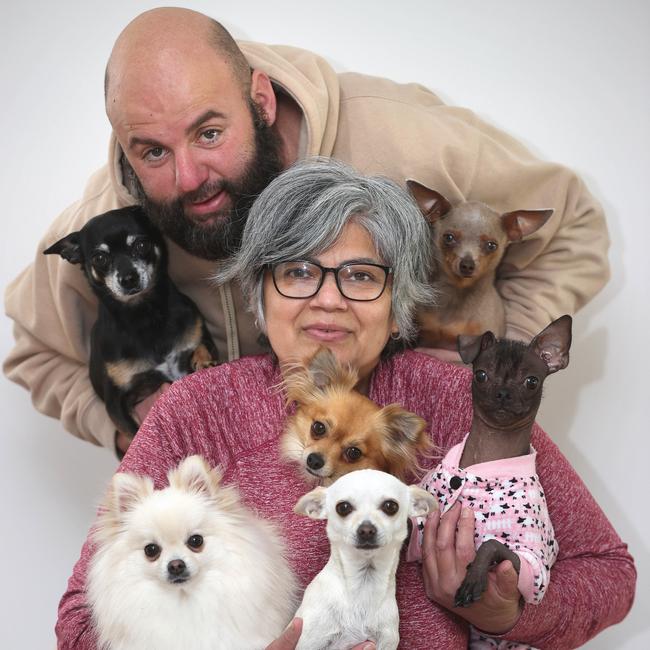 Tiny Tails director Karis Zarafa and husband Andrew with some of their "special needs" charges. Picture: Alison Wynd