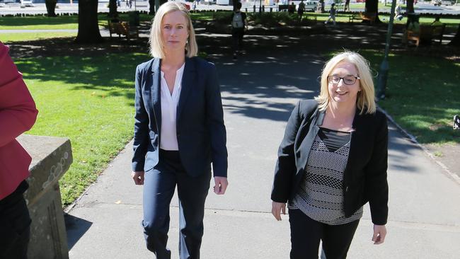 New Labor Leader Rebecca White with her deputy Michelle O'Byrne. Picture: RICHARD JUPE