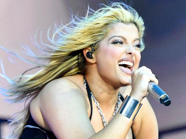 US singer Bebe Rexha performs at the Coachella stage during the Coachella Valley Music and Arts Festival in Indio, California, on April 14, 2024. (Photo by VALERIE MACON / AFP)