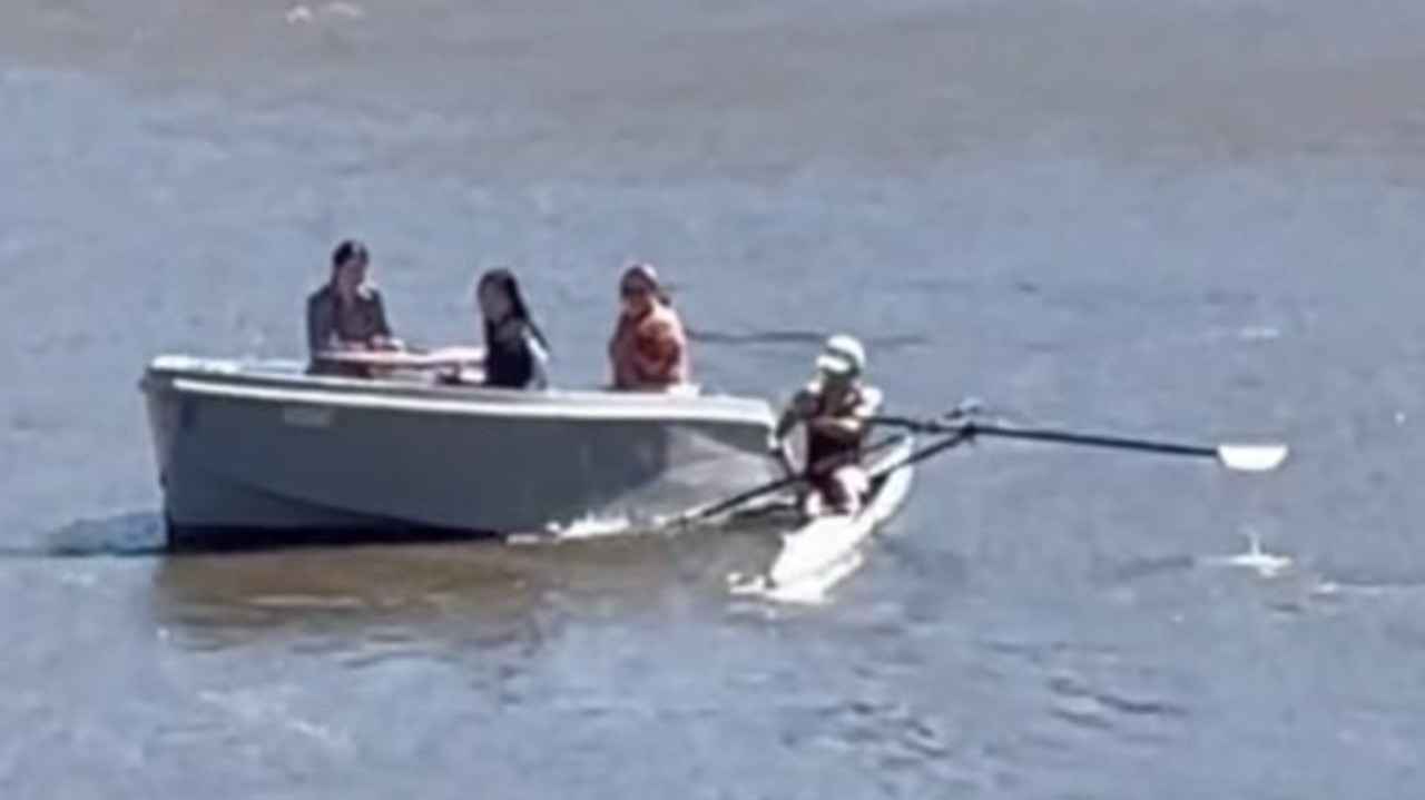 The motorboat appears to fail to give way to the rower before the crash. Picture: Tik Tok / Paul Dowsley