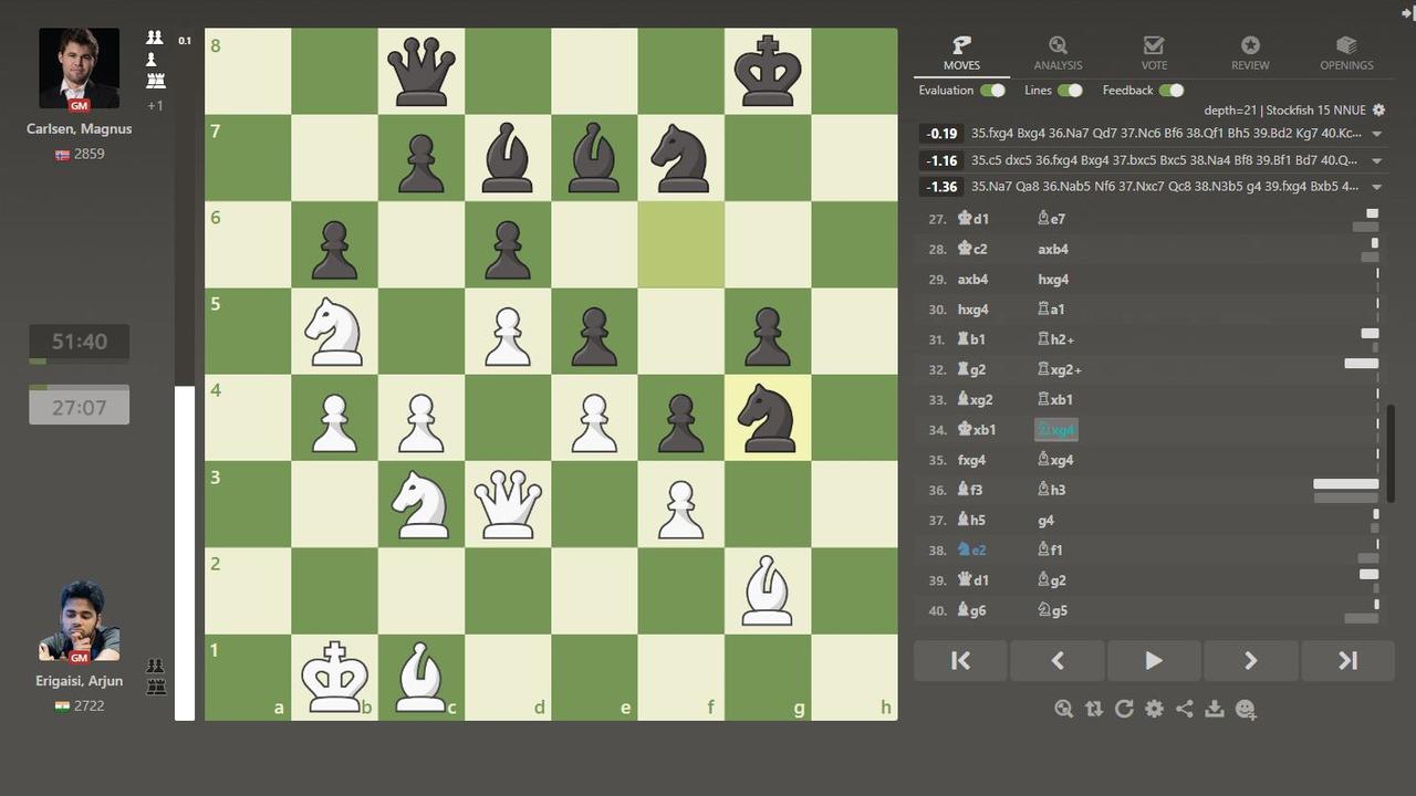 Carlsen's brilliant knight sacrifice. Picture: Chess.com