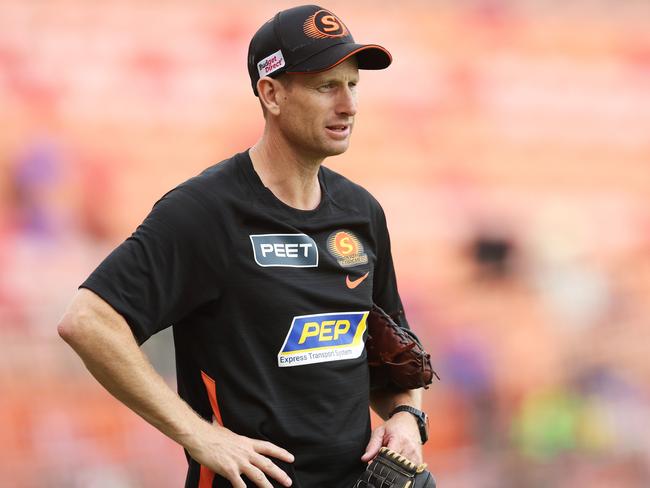 SYDNEY, AUSTRALIA - JANUARY 08: Scorchers head coach Adam Voges looks on prior to the BBL match between Sydney Thunder and Perth Scorchers at GIANTS Stadium, on January 08, 2024, in Sydney, Australia. (Photo by Matt King/Getty Images)
