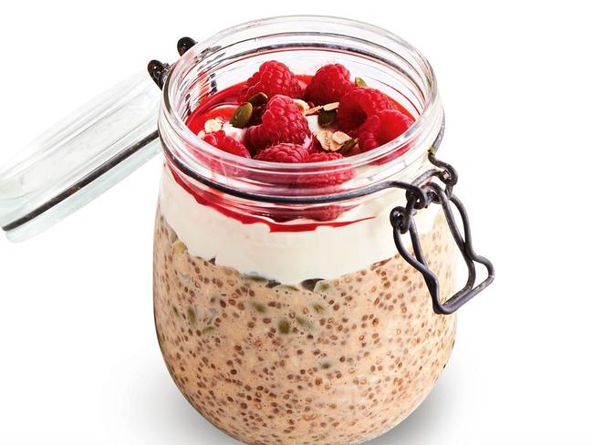 Overnight oats with pepitas and berries