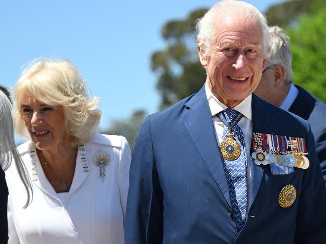 CANBERRA, AUSTRALIA - OCTOBER 21: Queen Camilla and King Charles III visit the Australian War Memorial on October 21, 2024, in Canberra, Australia. The King's visit to Australia is his first as monarch, and the Commonwealth Heads of Government Meeting (CHOGM) in Samoa will be his first as head of the Commonwealth. (Photo by Victoria Jones - Pool/Getty Images)