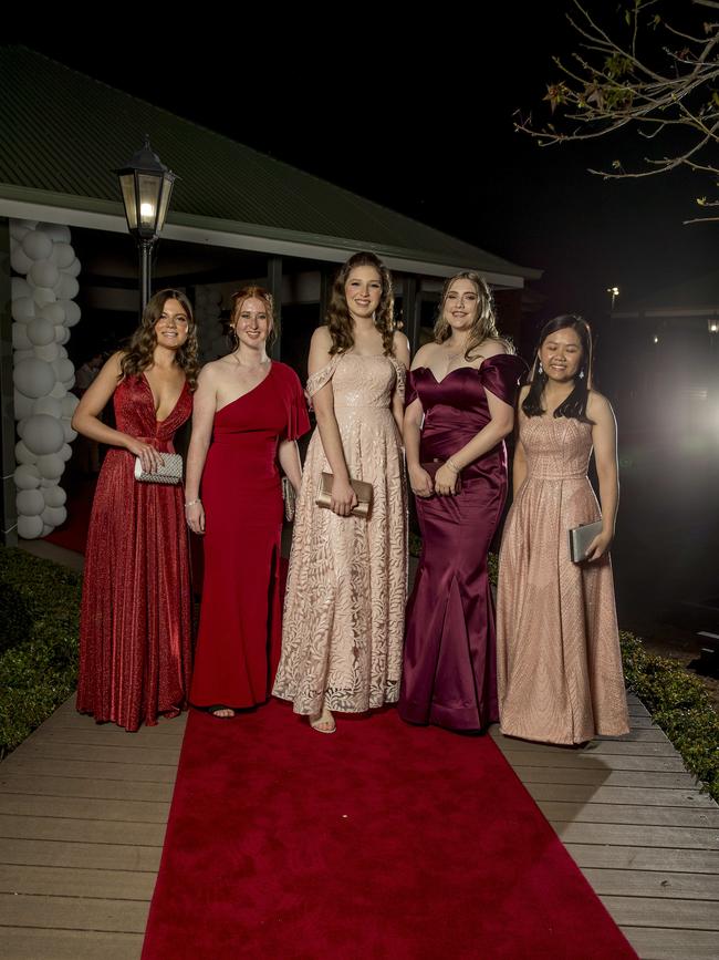 Formal for year 12 students from Emmanuel College. Andie Scott-Massey , Sasha Caldwell, Hannah Brumby, Jess Adams, Janice Ngo. Picture: Jerad Williams