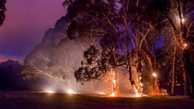 A bushfire on Three Chains Rd, Woodend earlier this year. Picture: Jason Edwards