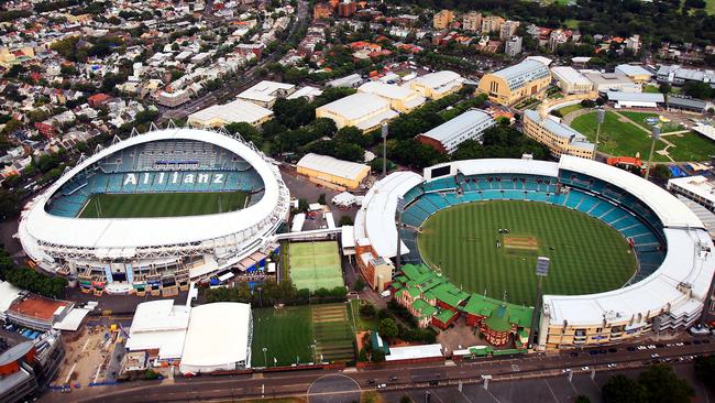 The distinctly circular SCG (right) sitting next to Allianz Stadium.