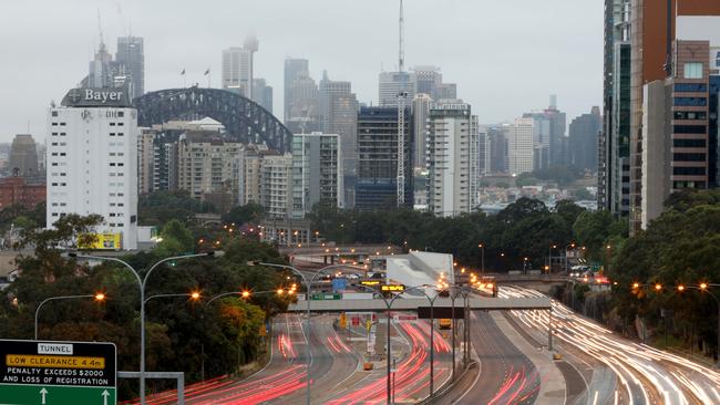 Morning peak hour traffic heading in and out of the Sydney CBD from North Sydney. Picture: Damian Shaw