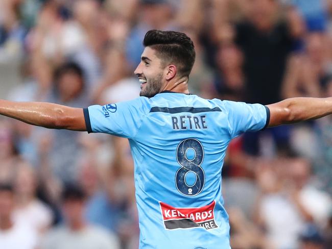 Paulo Retre celebrates scoring a goal at Jubilee Stadium. Picture: AAP