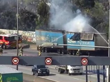 Emergency services have closed three inbound lanes on the Monash Freeway just before Toorak Road after a truck fire on Wednesday morning. Photo: VicTraffic/X